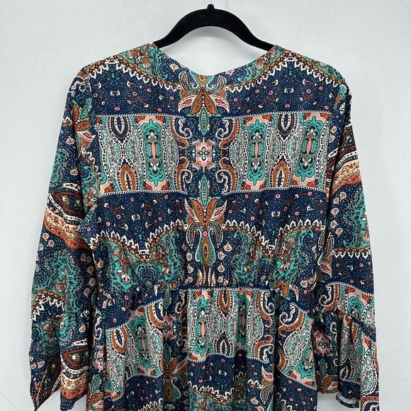 BLOOMCHIC womans milkmaid boho blue-teal lightweight maxi dress NWT 12 - Picture 3 of 14